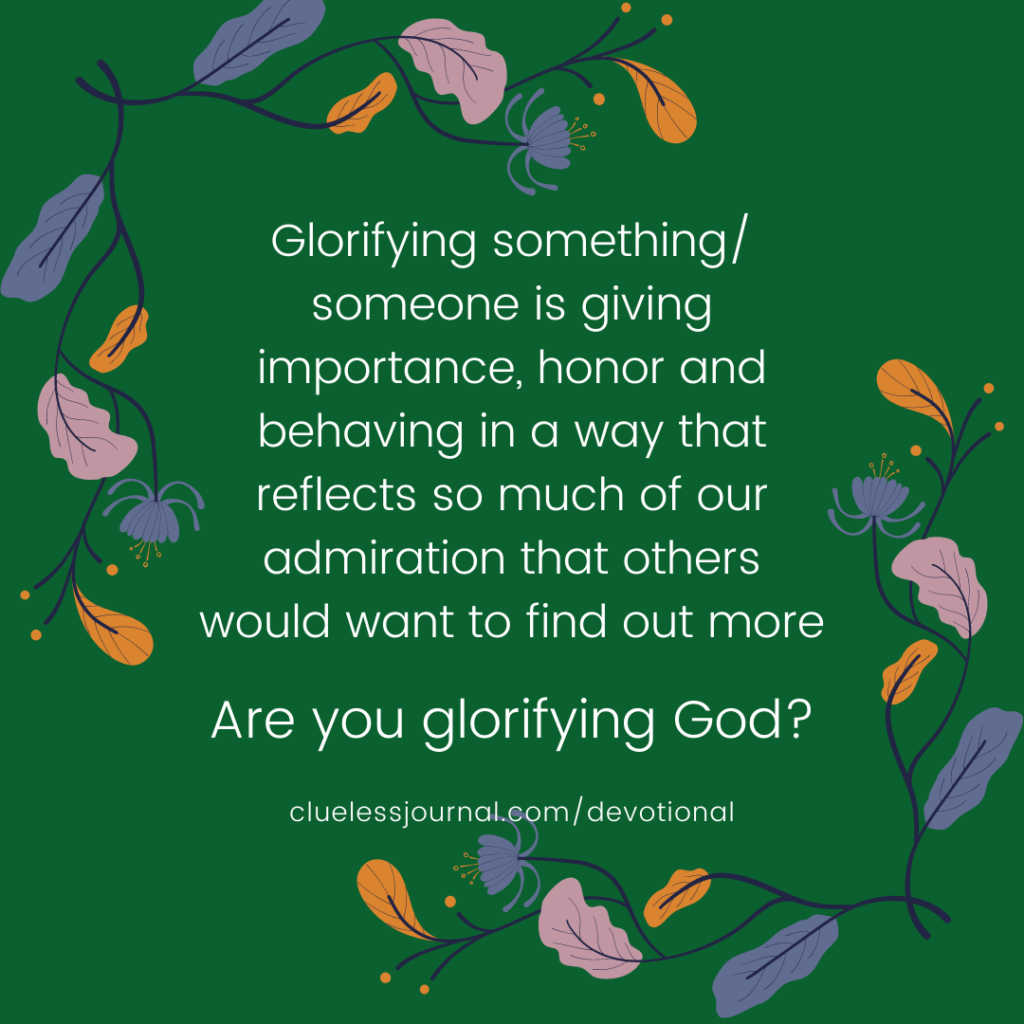 Clueless Journal Bible Devotional Leviticus 10 Glorifying God - Glorifying someone is giving importance, honor and behaving in a way that reflects so much of our admiration that others would want to find out more. Are you glorifying God?