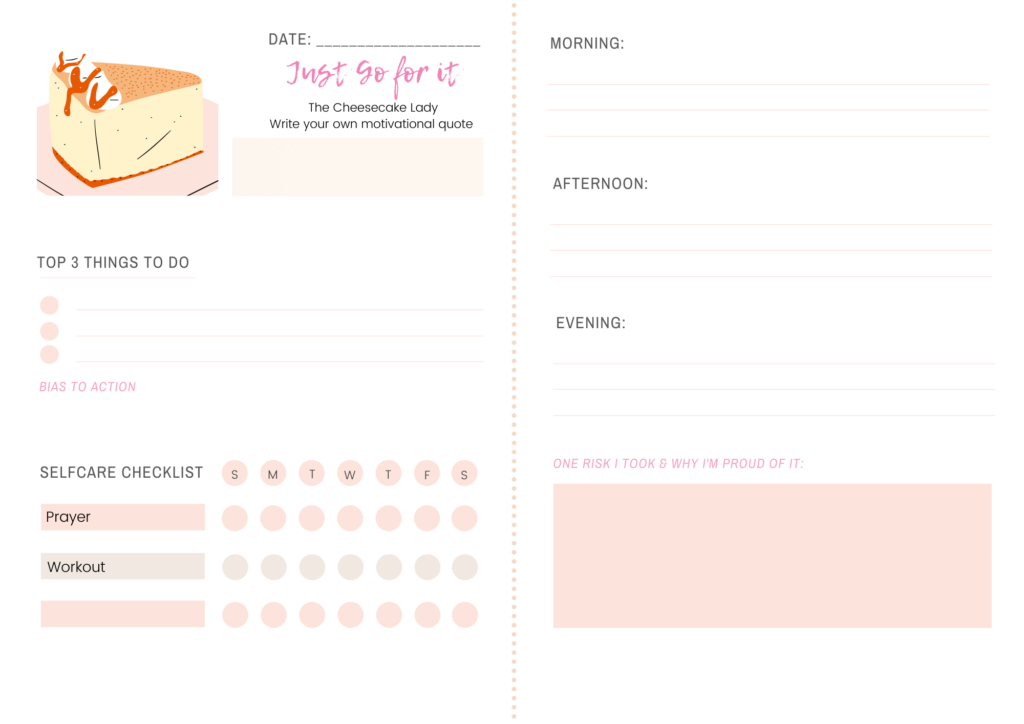 Day Planner, inspired by Vanessa Jackson, The Cheesecake Lady