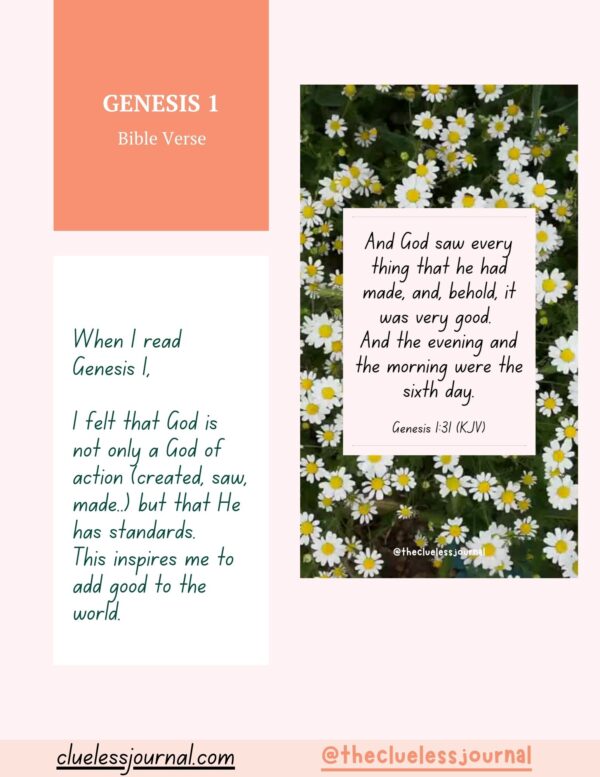 Daily Bible Verse from each chapter of Genesis Bible Journal Workbook