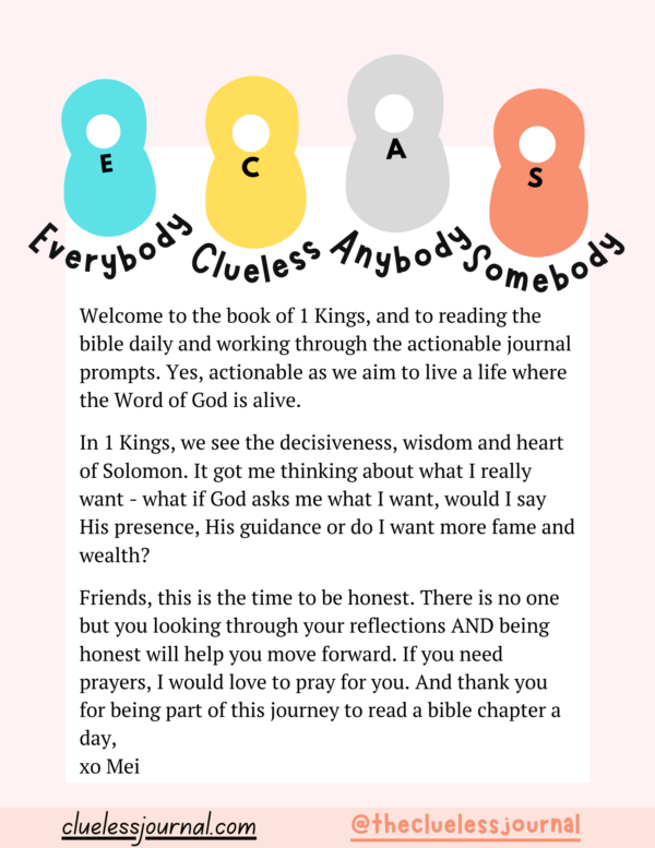 1 Kings Bible Journal Workbook Welcome Letter