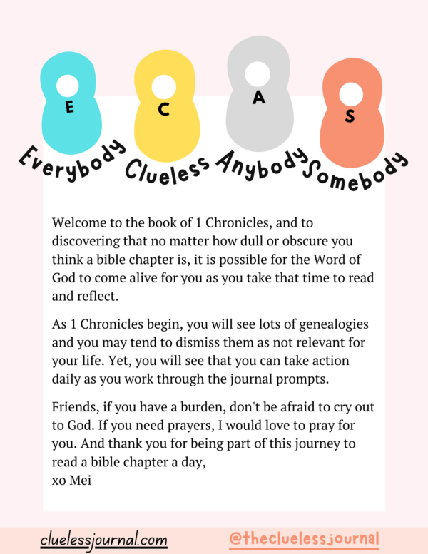 1 Chronicles Bible Journal Workbook Welcome Letter