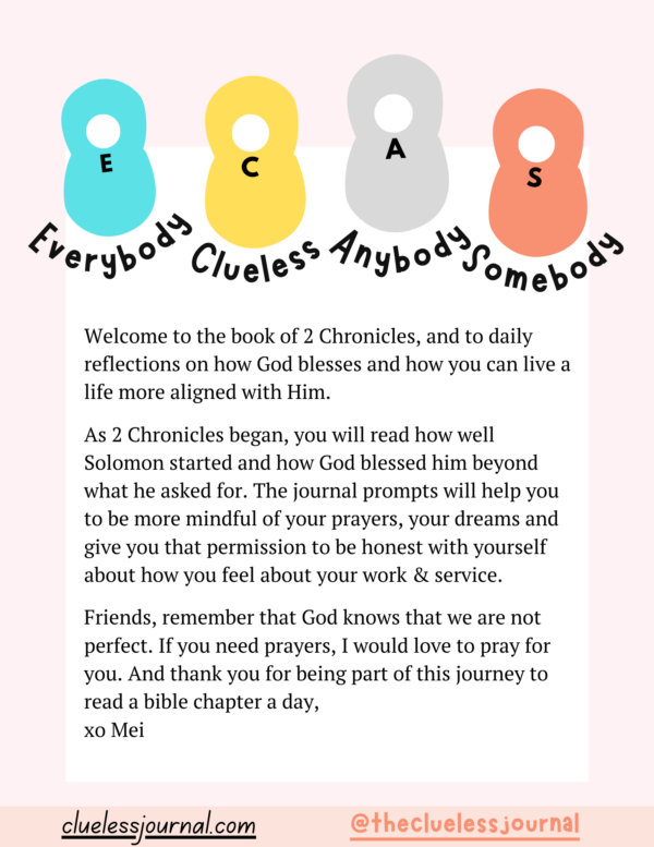 2 Chronicles Bible Journal Workbook Welcome Letter